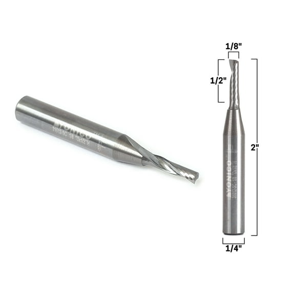 1/8" Diameter O Flute Upcut Spiral End Mill CNC Router Bit - 1/4" Shank - Yonico 31012-SC