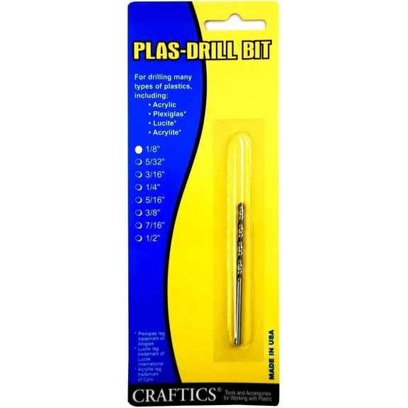 1/8" Drill Bit for Plastic (Acrylics, Plexiglas, Lexan, ABS, PVC, and more) Works with Hand Drill by Craftics