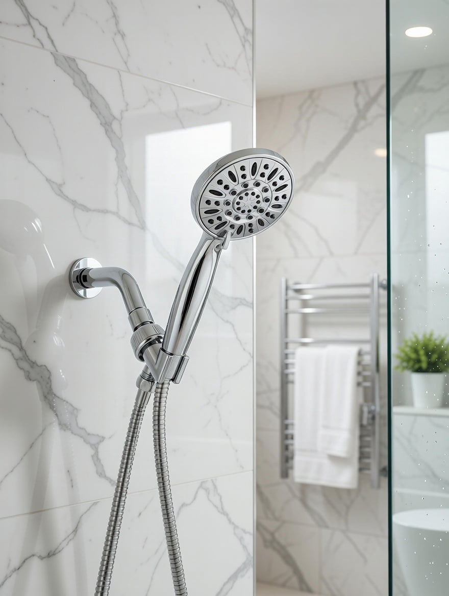 1.8 Gallons Per Minute High Pressure Rainfall Shower Head with Handheld Combo, Round Rain Showerhead & Multi-Mode Handheld Spray, Chrome Finish with Stainless Steel Hose