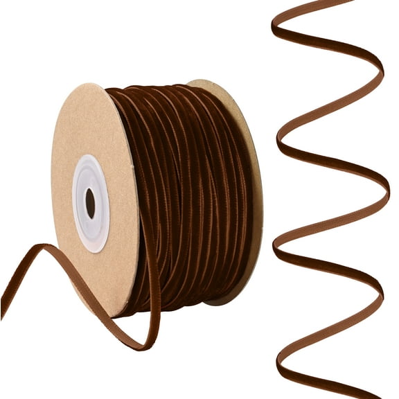 Brown Velvet Ribbon 1/8 Inch X 50 Yards Fabric Christmas Ribbon for Gift Wrapping Wreath Decoration Handmade Craft Ornaments Bow Making