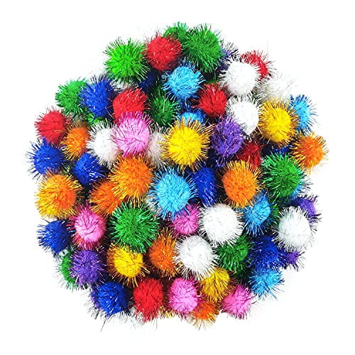 1.8 Inch Assorted Color Flash Ball Cat's Favorite Toy Ball Tinsel Pom Poms Flash for Kittens Exercise and Multiple Cats Play and Chase,100Pcs