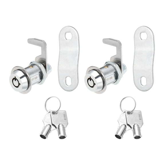 1/8 Inch Cabinet Locks with Iron Key, Cam Replacement Lock Cylinder Toolbox Lock Keyed Alike, Silver 2 Pack