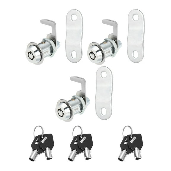 1/8 Inch Cabinet Locks with Key, Cam Replacement Lock Cylinder Toolbox Lock Keyed Alike, Silver 3 Pack