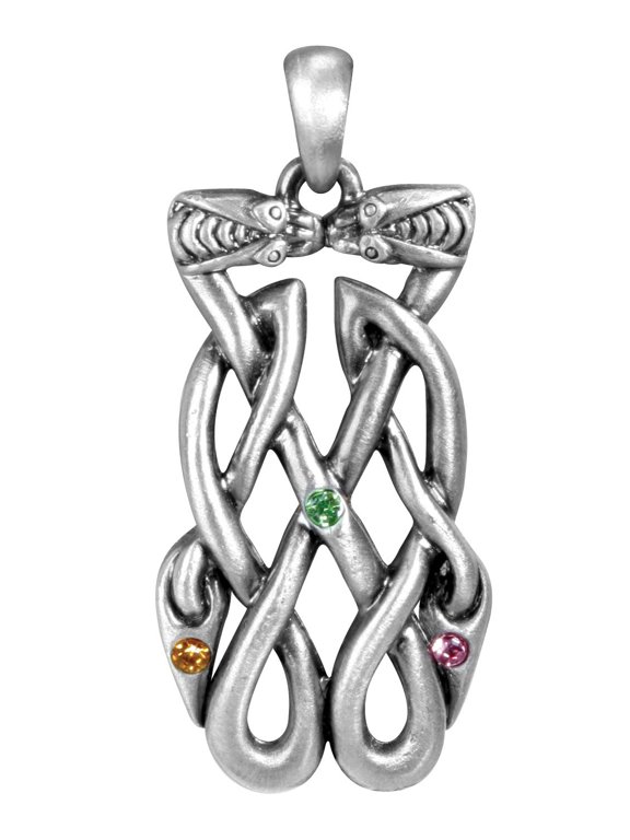 1.8 Inch Celtic Silver Colored Double Serpent Head Jewelry Pendant