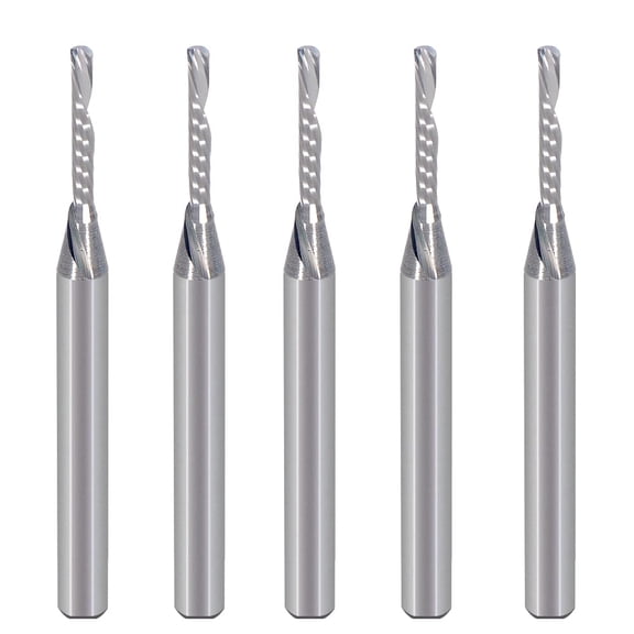 1/8 Inch Down Cut Single Flute (O Flute) Spiral End Mill CNC Router Bits,with 1/16 Inch Cutting Dia25/64 Inch Cutting Length for Acrylic PVC MDF Wood Pack of 5 (3.175 * 1.5 * 10mm)