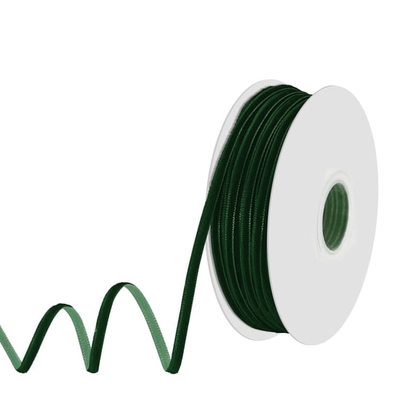 LoomJoyz 1/8 inch Dark Green Velvet Ribbon - 50 Yards Single Face Soft Craft Ribbon for Gift Wrapping, Wedding Decor & DIY Hair Bows