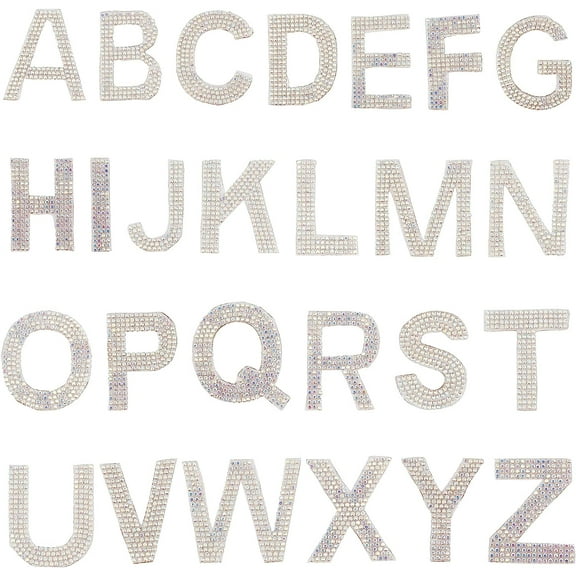 1.8 Inch High Glitter Rhinestone Alphabet Letter Stickers 26 Letters A-Z Self-Adhesive Sticker Iron-on Word Stickers