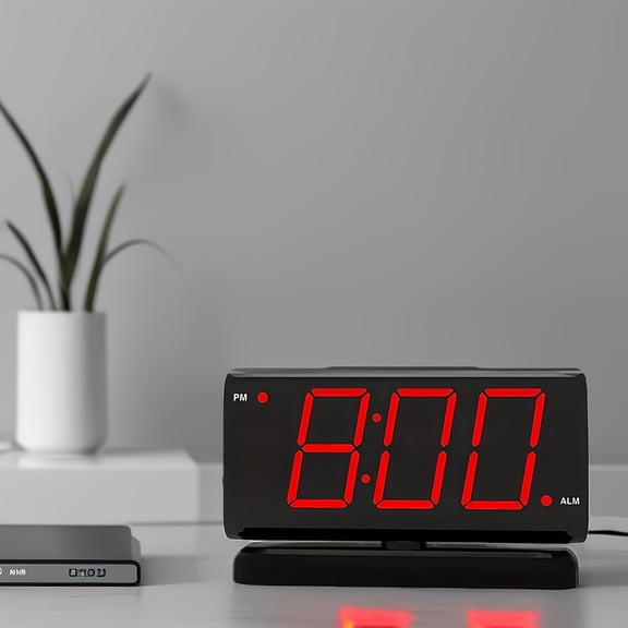 1.8-Inch LED Digital Clock with 90° Rotating Red Backlight, Sleep Timer, And Alarm - Modern Black Home Decor Design, No Power Required, Bedside Alarm Clock, Modern Digital Clock