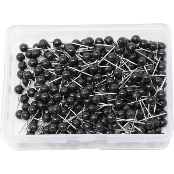 1/8 Inch Map Tacks Round Plastic Head Push pins with Stainless Point(Box of 300 Black Color pins)