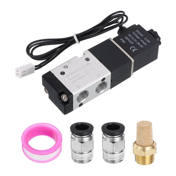 1/8 Inch Pneumatic Valve 24V, 3 Way 2 Position Electric Air Solenoid Valve Manual Control Outlet Wire