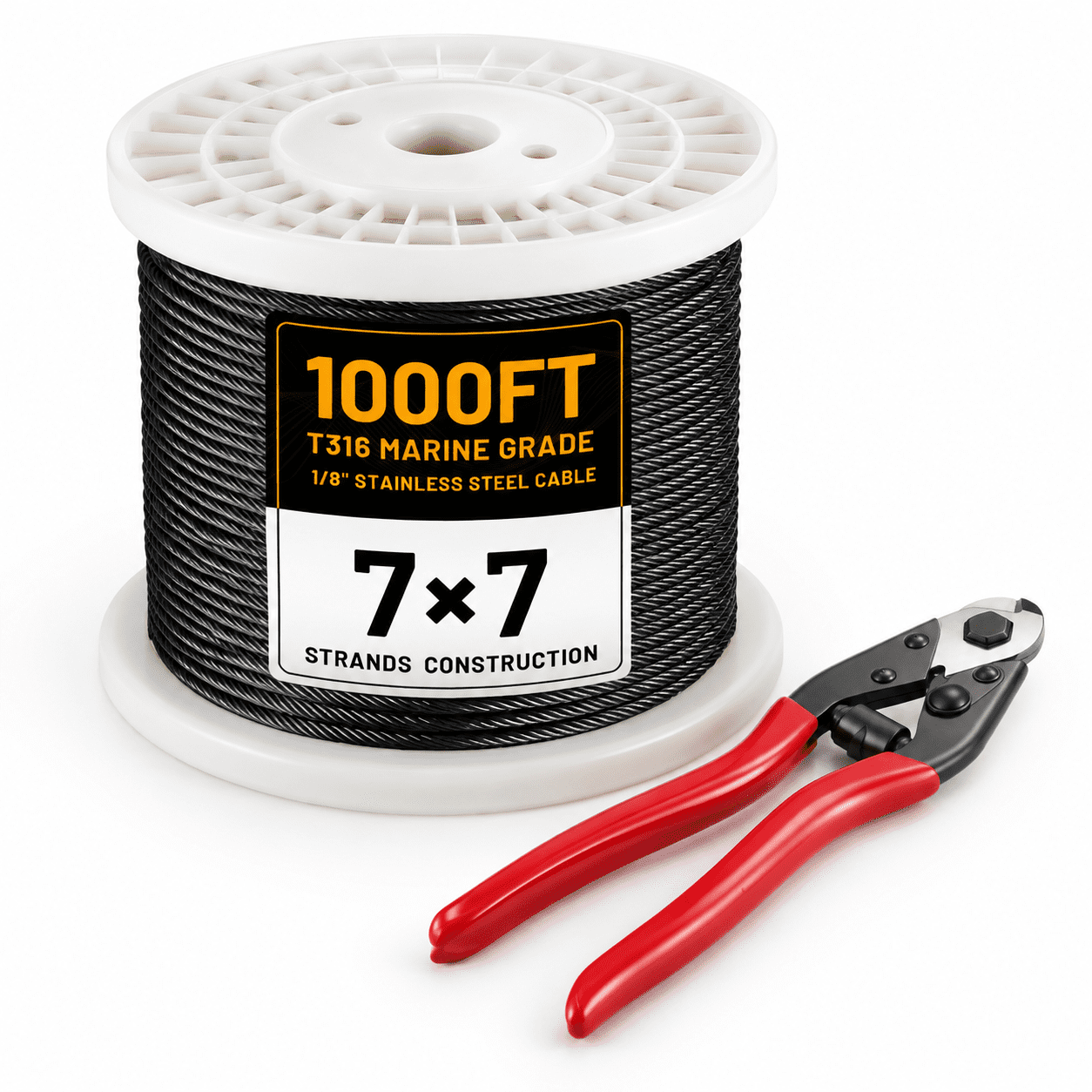 Sprey Wire Rope 1/8 Inch T316 Stainless Steel Wire Rope, Black, 1000FT, 1 Strand ...