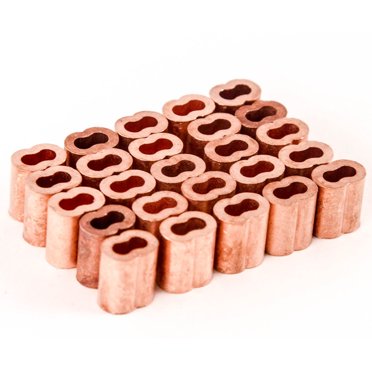 25-Pack Zinc Plated Copper Swage Crimp Sleeves For 1/4 Wire Rope Cable - Made In USA