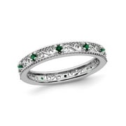 GEM AND HARMONY 1/8 Lab Created Green Emerald Eternity Band Ring in Sterling Silver