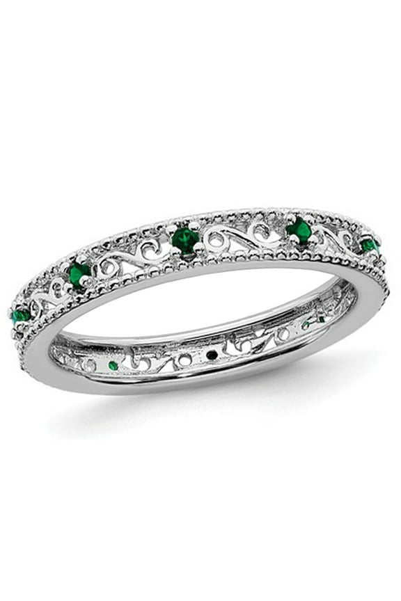 1/8 Lab Created Green Emerald Eternity Band Ring in Sterling Silver