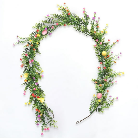 1.8 Meter Artificial Eucalyptus Vine with Youngster's Breath and Colorful Egg Decor, Faux Greenery Garland for Holiday and Home Decoration, Indoor Stair Railing Wall and Mantel Drape