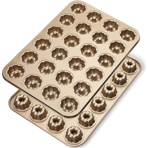 1.8" Mini Fluted Tube Cake Pan, 24-Cup Non-stick Bite Size Petite Fluted Cake Mold Heavy Gauge Carbon Steel Set of 2