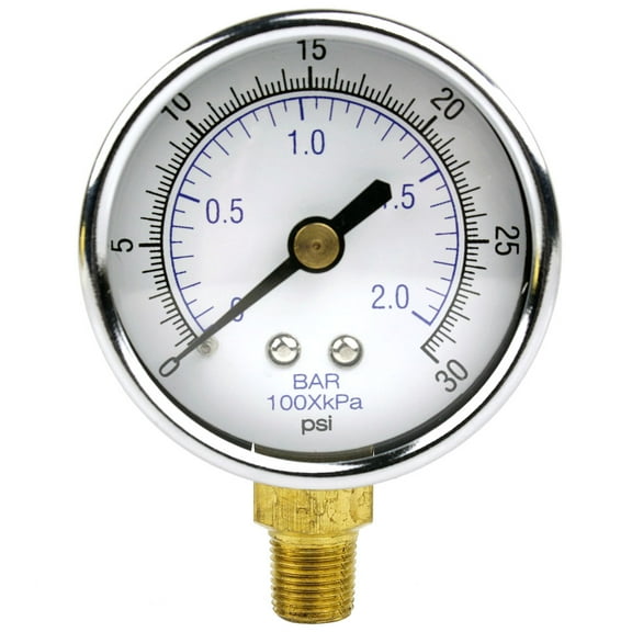 1/8" NPT Air Compressor Lower Mount Pressure Gauge 0-30 PSI Side Mnt WOG 2" Face