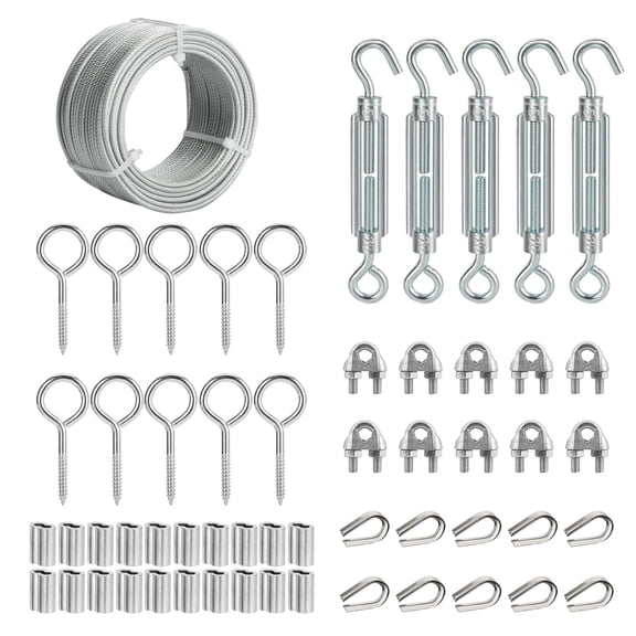 1/8" PVC Coated Steel Wire Rope Kit 100FT For Garden Support, Clothesline, String Lights