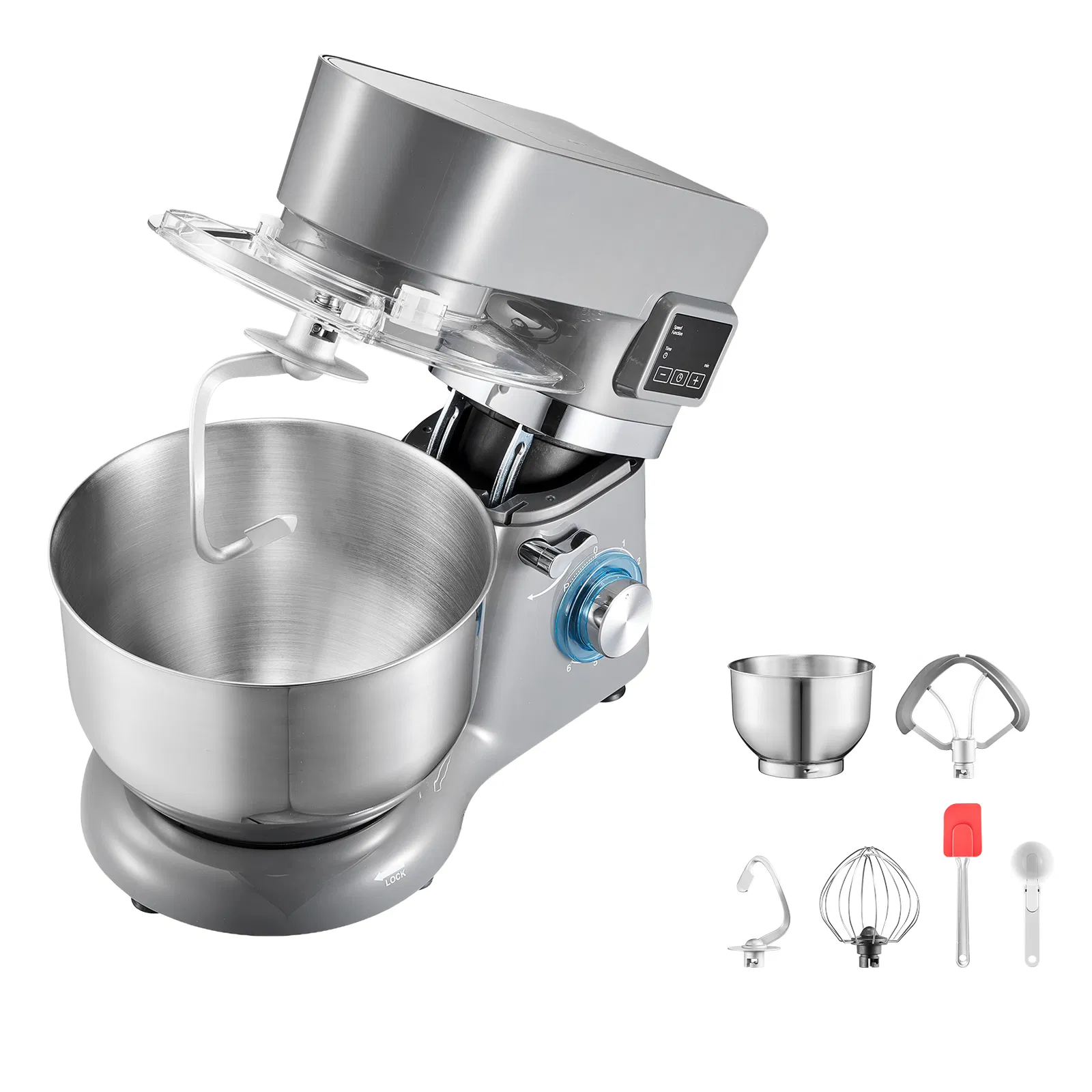 1.8 Qt Ice Cream Maker with 6-Speed Electric Stand Mixer LED Display Timer Mixing Paddle Dough Hook for Homemade Frozen Desserts Grey