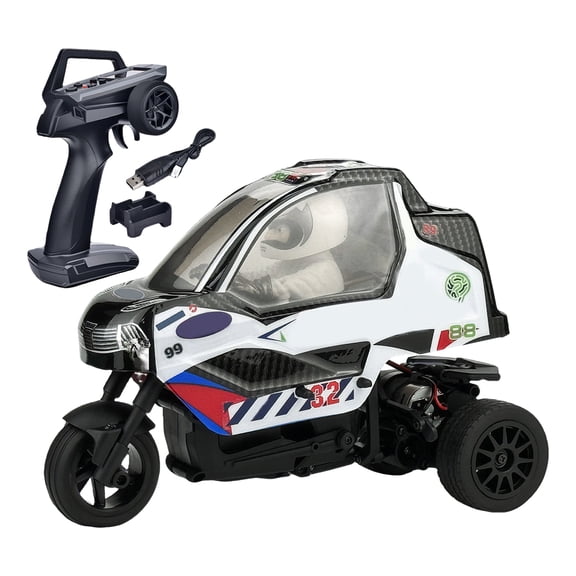 1/8 RC RC Tricycle 2.4G 3WD High Speed 3-Wheel RC Vehicle with Adjustable LED Lights, RTR Drift Adult Vehicles Collection Model(Black)