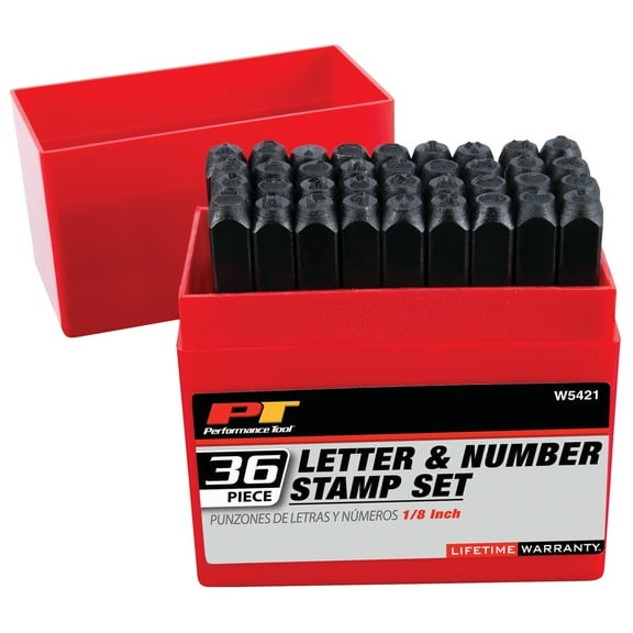 Performance Tool W5421 36 Piece 1/8-Inch Steel Letter/Number Stamping Set with Handy Storage Box for Identification on Most Items