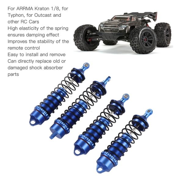 1/8 Scale RC Front Rear Shock Absorber Set - 4pcs Aluminum Alloy Spring Damper in Blue for Typhon and Outcast Models