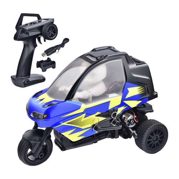1/8 Scale RC Tricycle, 2.4GHz Full Proportional 3 Wheel RC Vehicle, High Speed Drift Trike with LED Lights, 370 Motor, Waterproof ESC, 50 Min Runtime, RTR Remote Control Car for Adults, Blue