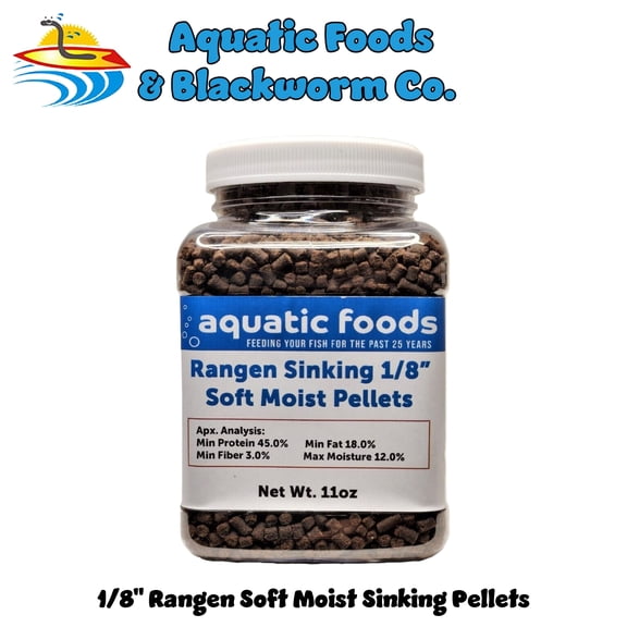 1/8" Soft Moist Sinking Rangen Salmon Pellets for Juvenile Axolotls, Shrimp, Snails, Crabs, Small Amphibians, Bottom Tropical Fish...11oz Small Jar