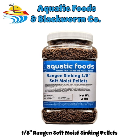 1/8" Soft Moist Sinking Rangen Salmon Pellets for Juvenile Axolotls, Shrimp, Snails, Crabs, Small Amphibians, Bottom Tropical Fish...2-lb Med Jar