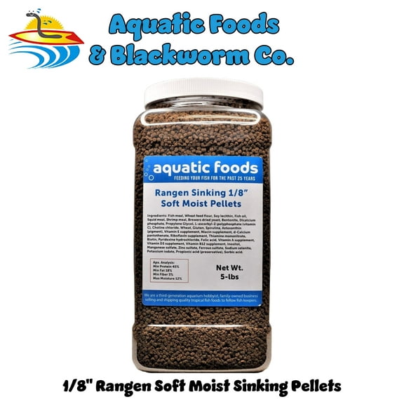 1/8" Soft Moist Sinking Rangen Salmon Pellets for Juvenile Axolotls, Shrimp, Snails, Crabs, Small Amphibians, Bottom Tropical Fish...5-lb Lg Jar