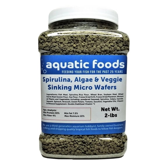 1/8" Spirulina, Algae & Veggies, Sinking Micro Wafers for Bottom Fish, Shrimp, Crabs, Crayfish, All Tropical Fish…2-lb Med Jar