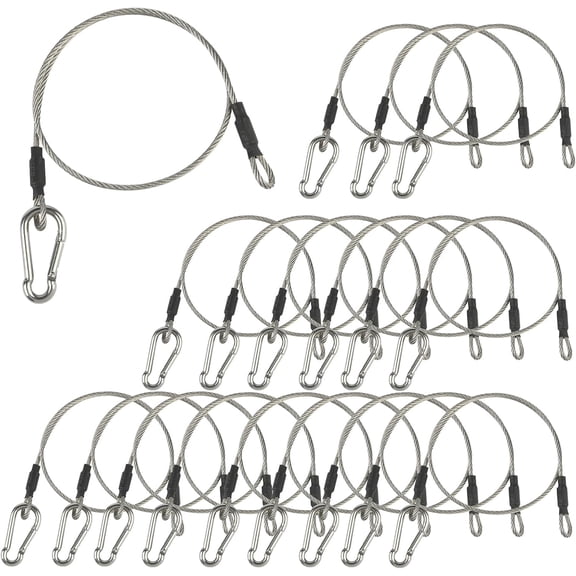 1/8" Stage Light Cables 20 Pack, 2ft Safety Cables with Carabiner Lock for DJ Light Equipments, Stainless Steel Wire Ropes, 120lb Load Capacity
