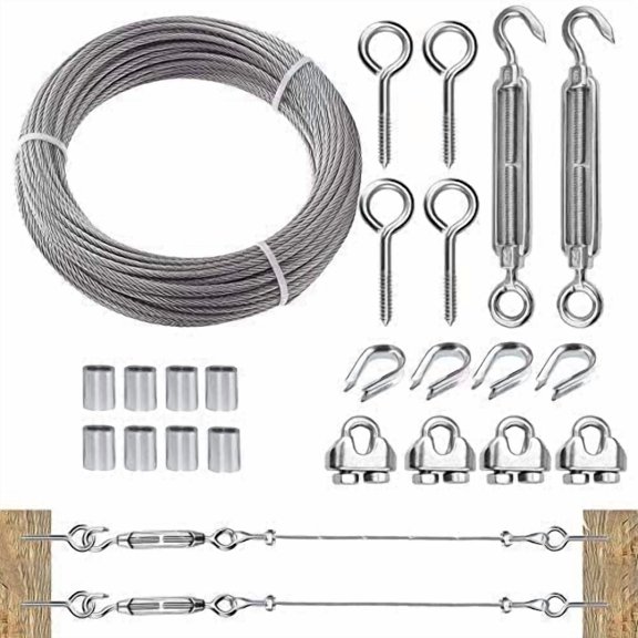 Tootaci 1/8" Stainless Steel Cable Kit, 50Ft Wire Rope Heavy Duty with Turnbuckle, 7×7 Strands Aircraft Cable for Deck Railing, Fences, Curtain Hanging