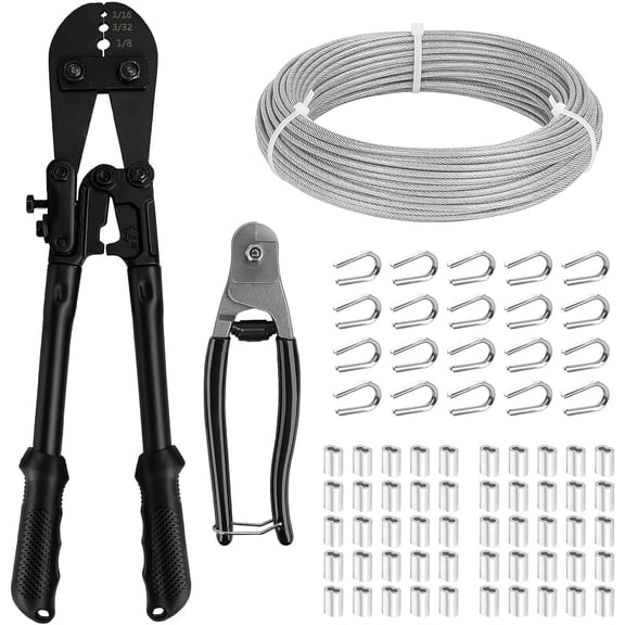 Tootaci 1/8 Stainless Steel Cable Kit, 100ft Wire Rope with Crimping Tool & Cutter, Turnbuckle, Aircraft Cable for Deck Railing, String Light Hanging