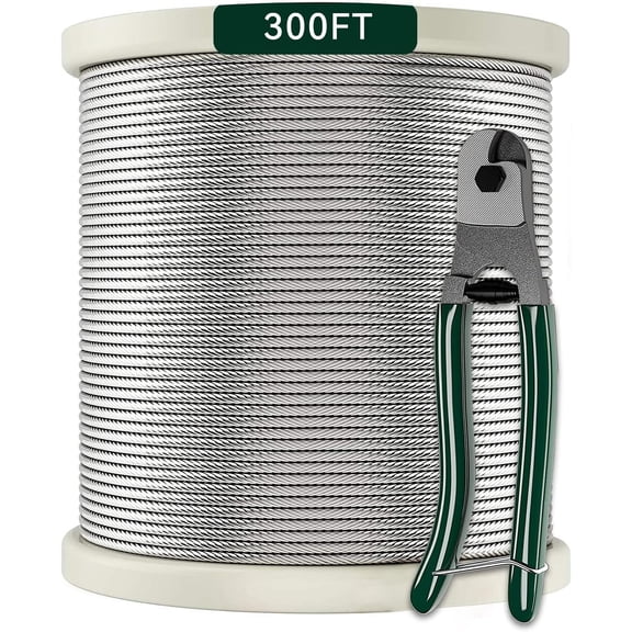 1/8 Stainless Steel with Cutter7x7 Strands Construction,T316 Stainless Steel for Deck Railing,Porch Fence,String Lights Wire 300FT