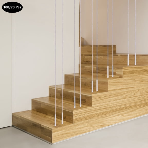 1/8'' Steel Rope Locking Screws Kit (70pcs) - Marine-Grade T316 SS, 35 Left/35 Right Threads - Includes Drill Bits & Wrench for DIY Stair/Porch Railing Projects