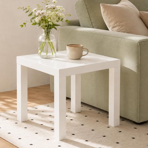 1.8 Thick Tabletop Square Modern End Table, Toolless Assembly Bedside Table, Simple Side Table, for Bedroom, Living Room, White
