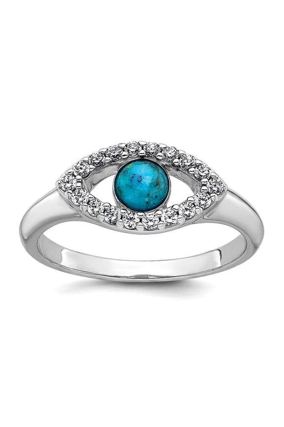 1.8 To 2.9 (tapered)mm 925 Sterling Silver Rhodium Plated CZ and Compressed Turquoise Evil Eye Ring Size 8 Ring for Wome