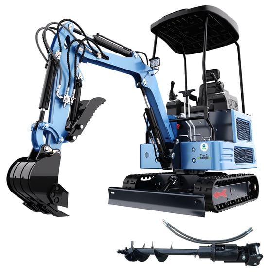1.8 Ton New Pilot Control KubotaEnigne Diesel Mini Excavator, 2800LBS Dig Force, for Home Garden Digging (Excavator Accessories - AUGER - 1.8 TON)
