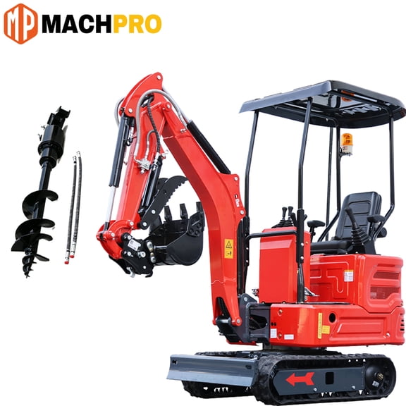 1.4 Ton New Pilot Control KubotaEnigne Diesel Mini Excavator, 3086LBS Dig Force, for Home Garden Digging (Excavator Accessories - AUGER - 1.8 TON)