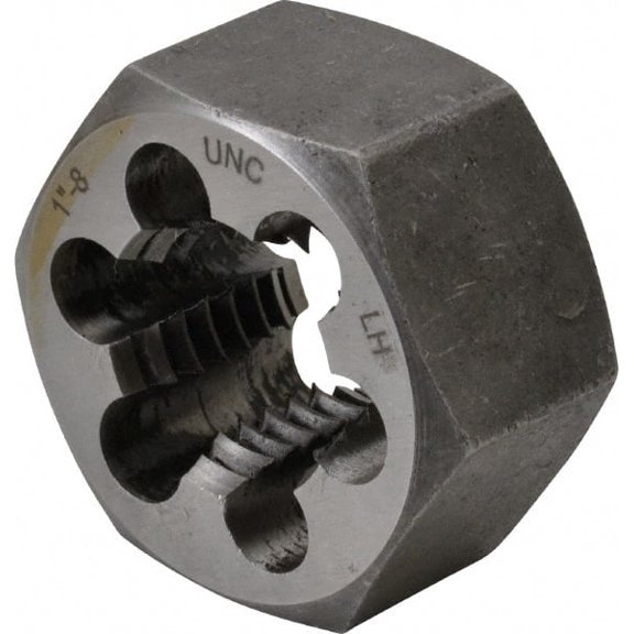 1-8 UNC Left Hand Thread Carbon Steel 1-13/16" Hex Rethreading Die, 1" Thick
