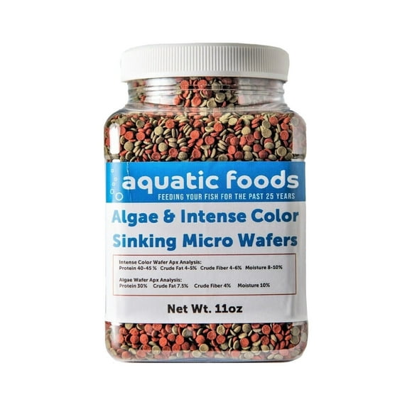 1/8" Wafer Mix of Algae & Intense Color Enhancing Sinking Micro Wafers for Bottom Fish, Shrimp, Crabs, Crayfish, All Tropical Fish…11oz Small Jar