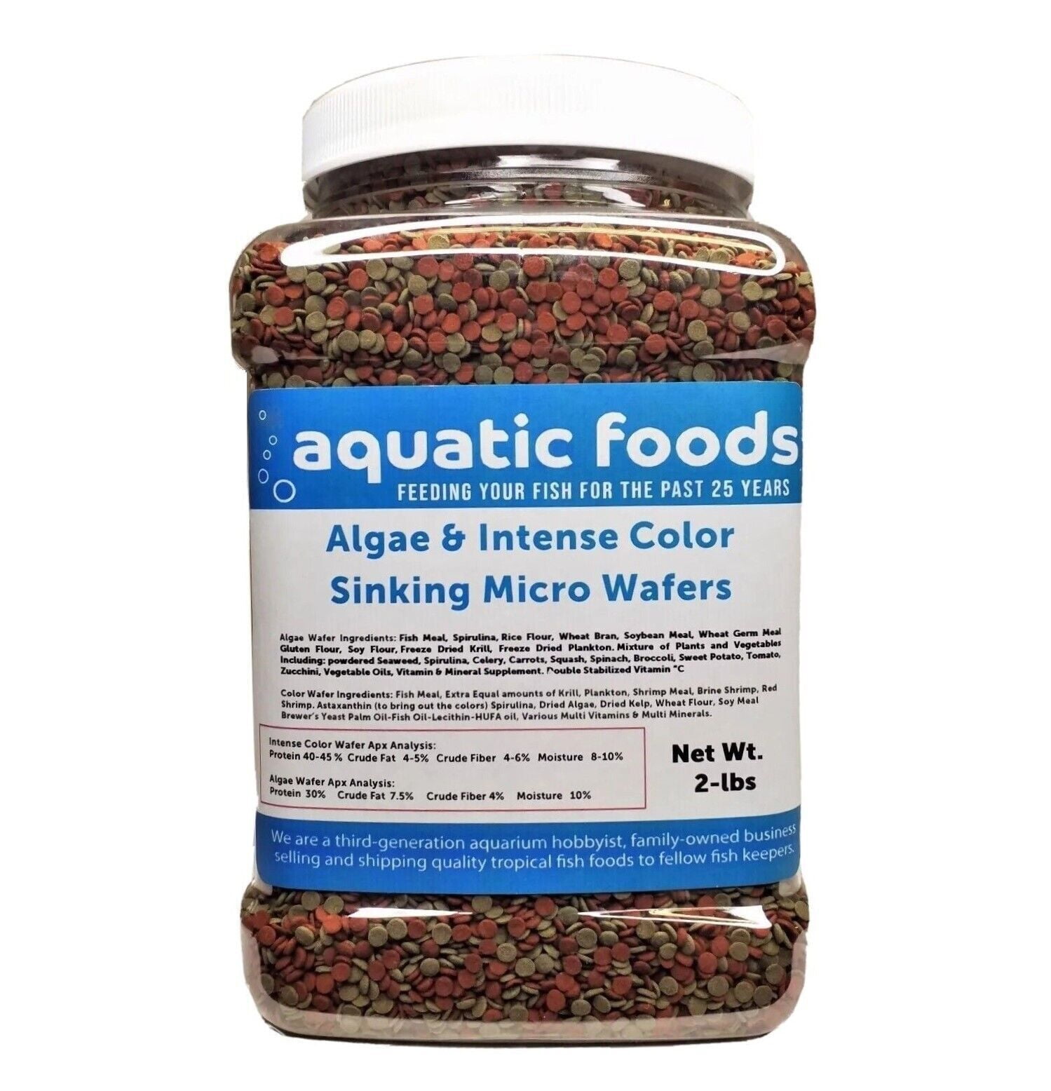 1/8" Wafer Mix of Algae & Intense Color Enhancing Sinking Micro Wafers for Bottom Fish, Shrimp, Crabs, Crayfish, All Tropical Fish2-lb Med Jar