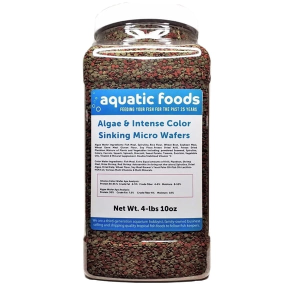 1/8" Wafer Mix of Algae & Intense Color Enhancing Sinking Micro Wafers for Bottom Fish, Shrimp, Crabs, Crayfish, All Tropical Fish4-lb & 10oz Lg Jar