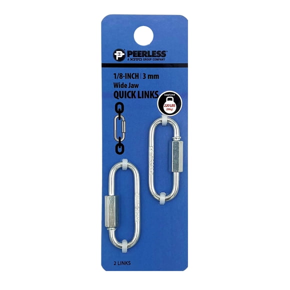 1/8" Wide Jaw Quick Links, 2 Pack, Zinc, Peerless Chain Company, #4721538