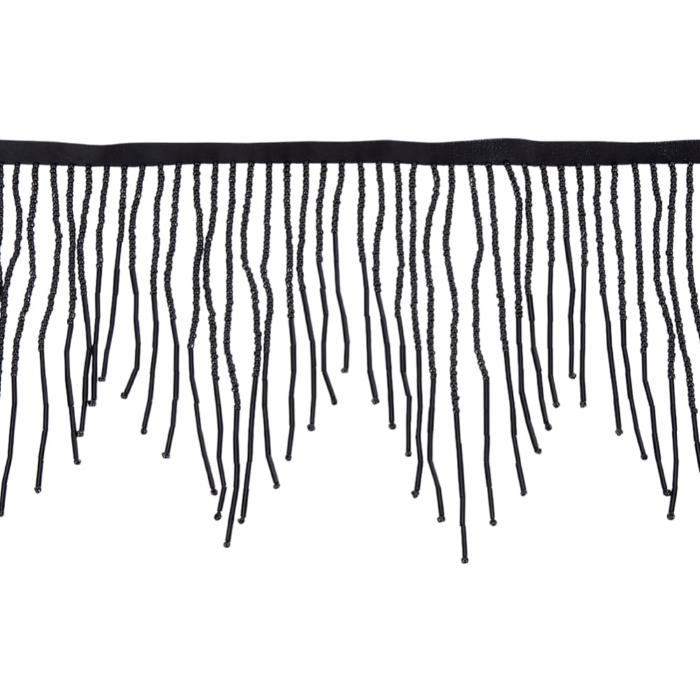 1.8 Yards Beads Wavy Water Shape Fringe Trim Black Ribbon Tassel Chain Beads Fringe Belt Trim Ribbon Beaded Fringe Trim Beads Ribbon for Clothing DIY