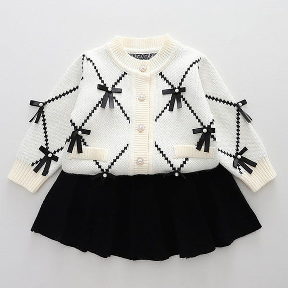 1-8 Years Children And Girls Small Fragrant Style Long Sleeve Button Short Skirt Two Piece Set Skirt Set
