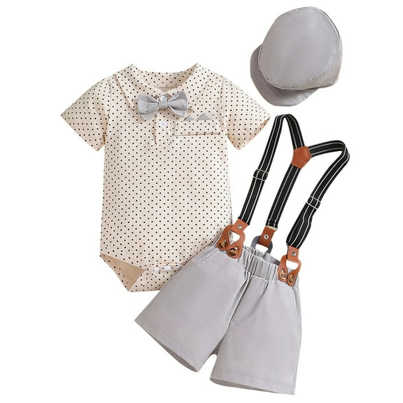 1-8 Years Toddler Baby Boys Two-piece Clothes Set Summer Polka Dot T-Shirt And Suspender Shorts Set Kids Trendy Outfit Sets