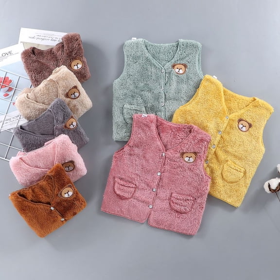 1-8 Years Toddler Boys Girls Vest Coral Velvet Waistcoat Sleeveless Jacket Warm Vest Top