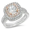 thumbnail image 1 of 1.8 ct Brilliant Round Cut Genuine Cultured Diamond VS1-VS2 J-K 18K White Rose Gold Halo Engagement Wedding Bridal Set Designer Ring bW/ Set size 8.5, 1 of 6